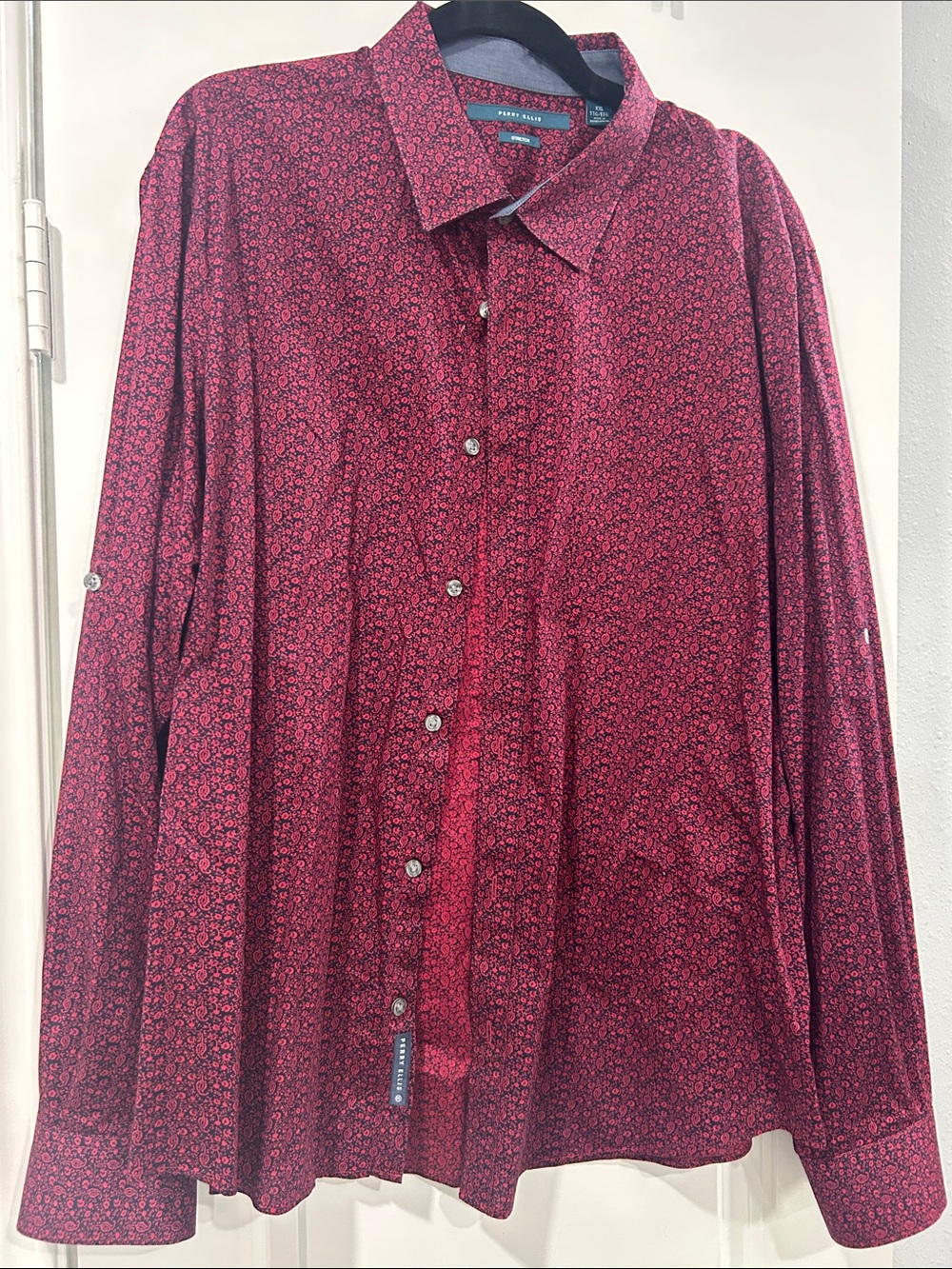 Perry Ellis Men's Burgundy Micro-Print Button-Down Shirt